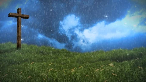 Cross on a Hill Aproaching Storm 4K Loop Stock Footage 104368377