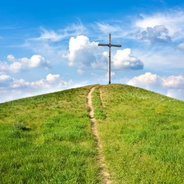 Cross on hill 스톡 사진