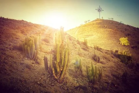 Cross on the hill Stock Photos