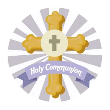 Cross with holy host with ribbon to first communion Stock Illustration