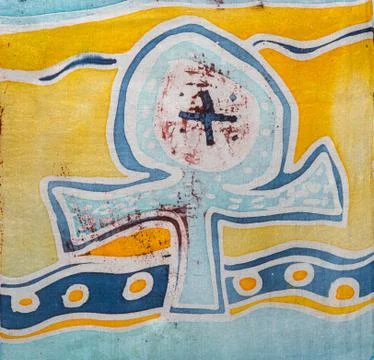 Cross, hot batik, background texture, handmade on silk, surrealism art Stock Illustration