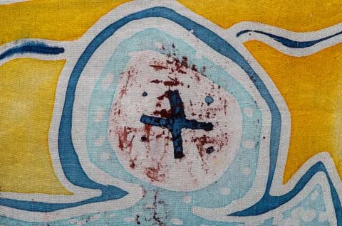 Cross, hot batik, background texture, handmade on silk, surrealism art Stock Illustration