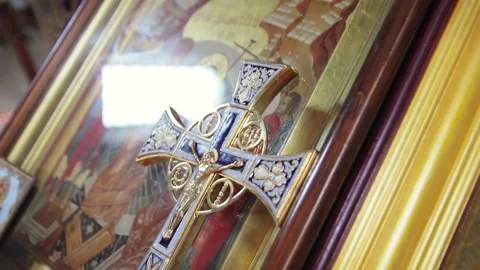 Cross on the icon Stock Footage 130398507