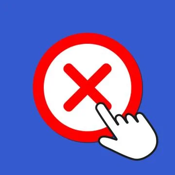 Cross icon. Reject, decline concept. Hand Mouse Cursor Clicks the Button. Stock Illustration