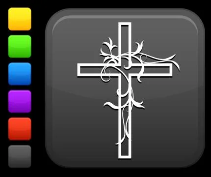 Cross icon on square internet button Stock Illustration