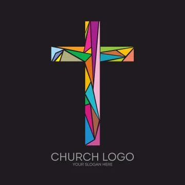 The Cross of Jesus Christ composed of colored elements. Stock Illustration