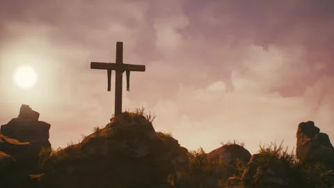 Cross on Jesus Christ grave Stock Footage