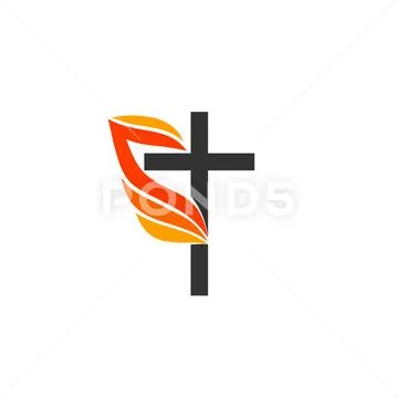 The cross of Jesus, the flame of fire as a symbol of the Holy Spirit ...