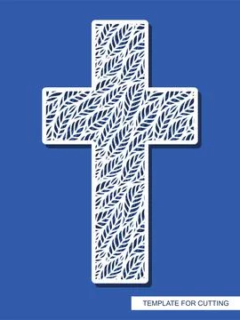 Cross with leaves ornament.  Stock Illustration
