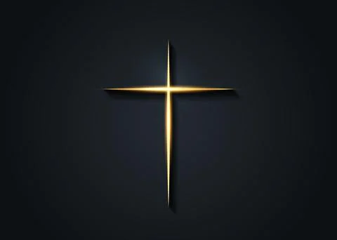 Cross of light shiny Cross, golden symbol of christianity, Gold religious sign Stock Illustration