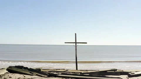 Cross located on Bolivar Peninsula Stock Footage 202176460