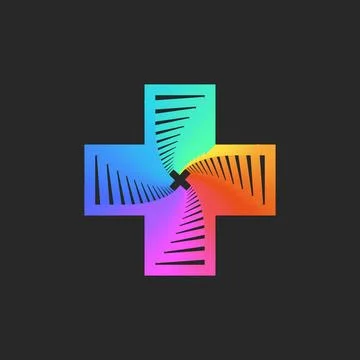 Cross logo or plus symbol, cyberpunk spiral portal shape vibrant vortex gra.. イラスト素材