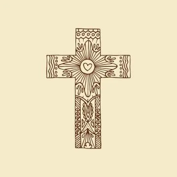 Cross of the Lord and Savior Jesus Christ hand-drawn Stock-Illustration
