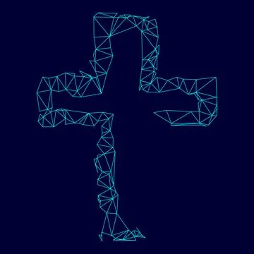 Cross in low poly triangulation triangulated polygonal electric cyan blue v.. Stock Illustration