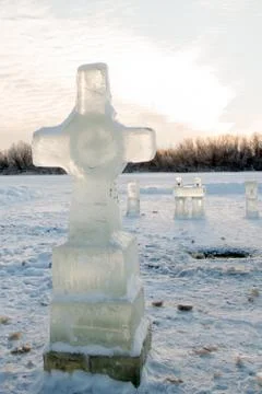 Cross made of ice Stock Photos