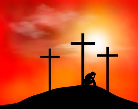 Cross man longing sadness sunset Stock-Illustration