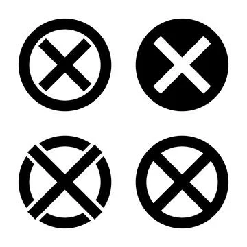 Cross mark icons in circles, simple black vector symbols for rejection or error Ilustração Stock