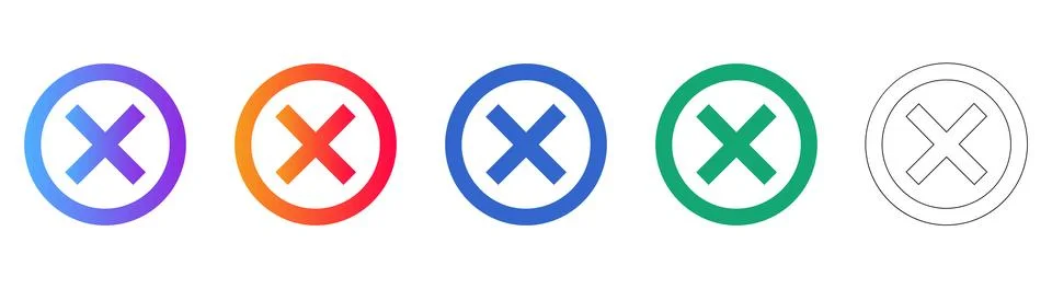 Cross Mark Icons in Gradient and Outline Styles Illustrazione stock