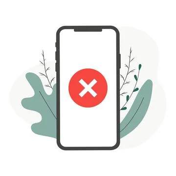 Cross mark on mobile phone screen. Flat vector illustration. Smartphone and x Stock Illustration