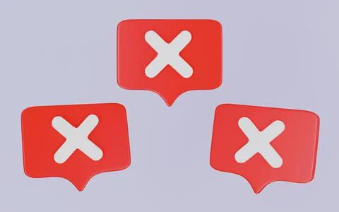 Cross mark or x button symbol, rejected, or no symbol concept 3d illustration Illustrazione stock