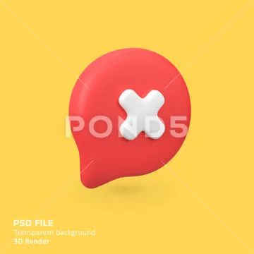 Cross mark on red bubble isolated 3d render icon illustration PSD Template