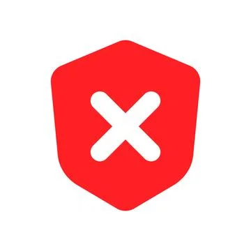 Cross-marked shield icon. Vulnerable security. Vector. Stock Illustration