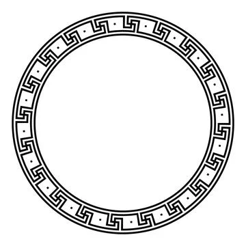 Cross meander pattern, circle frame and border with single dots Stock Illustration