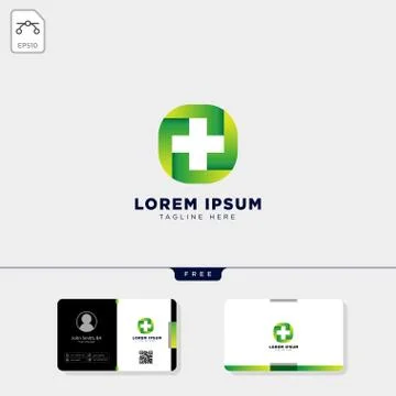 Cross medicine logo template and get free business card design template Stock Illustration
