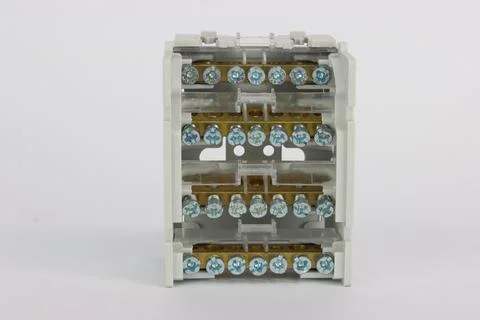 Cross-module for connecting mounting wires in an electrical panel. Stock Photos