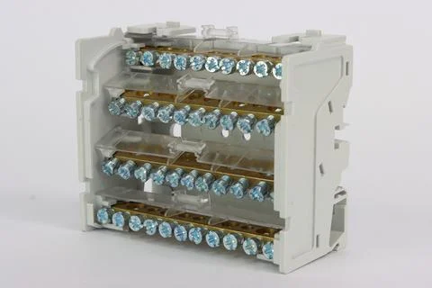 Cross-module for connecting mounting wires in an electrical panel. Stock Photos