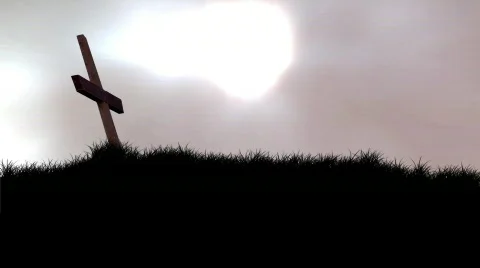 Cross on a moonlit Hillside Stock Footage