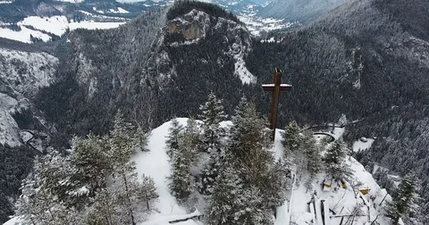 Cross On A Mountain Peak Stock Footage 84998996