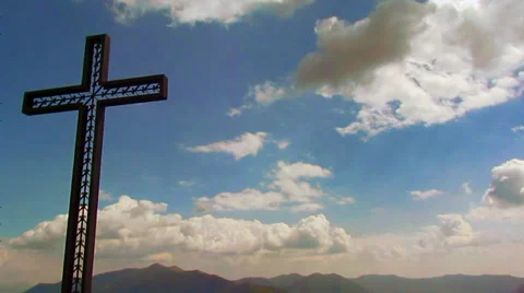 Cross in mountain - time laps clouds Stock Footage 27881503