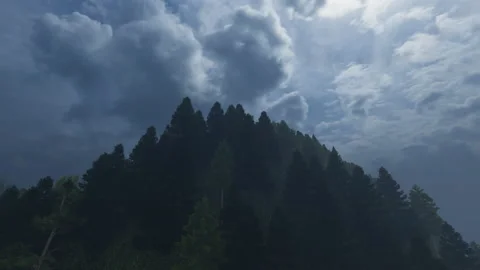 Cross on a mountain on a very cloudy day, dark sky, 4K Stock Footage 205841654