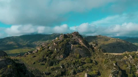 Cross With Mountainous Background Aerial View 스톡 동영상 274754692