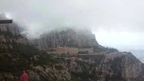Cross in the mountains Montserrat Spain 2 drone Stock Footage
