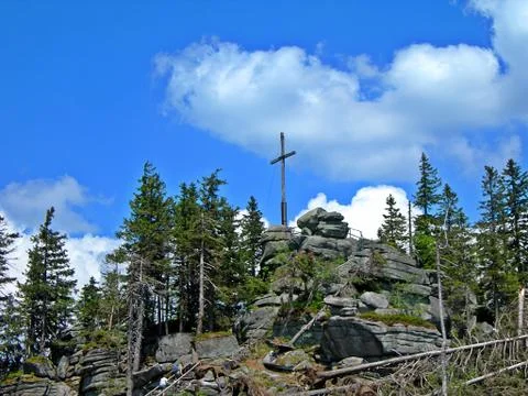 Cross in the mountains Stock Photos