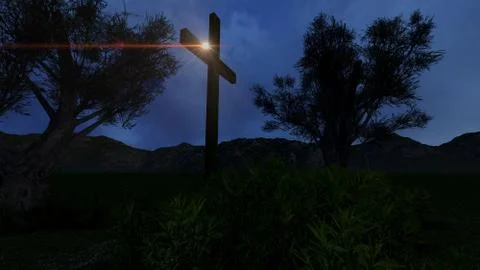 Cross in nature by night Stock Illustration