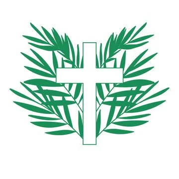 Cross with palm tree branches. Palm Sunday. Stock Illustration