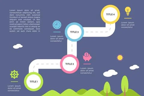 Cross Path Roadmap Infographic with Four Steps and Nature Scene Vector 스톡 일러스트