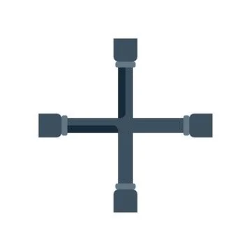 Cross pipe fitting connecting four pipes plumbing system Stock Illustration