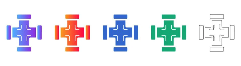 Cross Pipe Fitting Connector Vector Icon Set Stock Illustration
