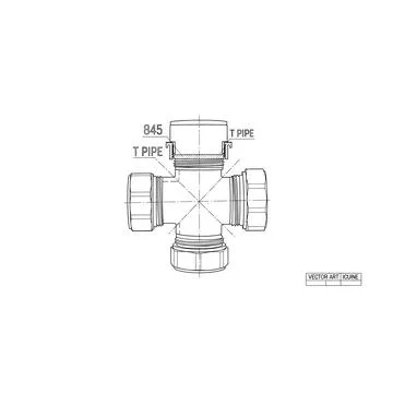 Cross pipe fitting technical engineering drawing Stock Illustration
