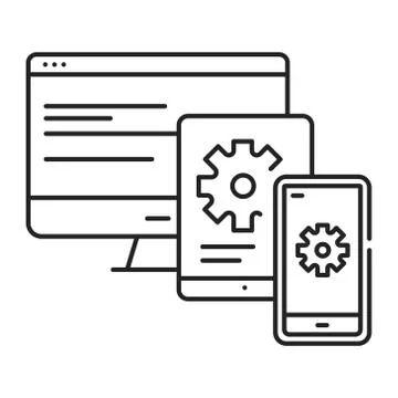 Cross platform app black line icon. Pictogram for web page, mobile app, promo Illustrazione stock