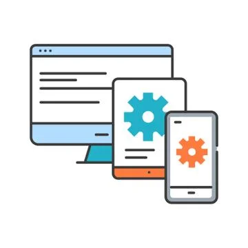 Cross platform app color line icon. Refers to the development of mobile apps  Illustrazione stock