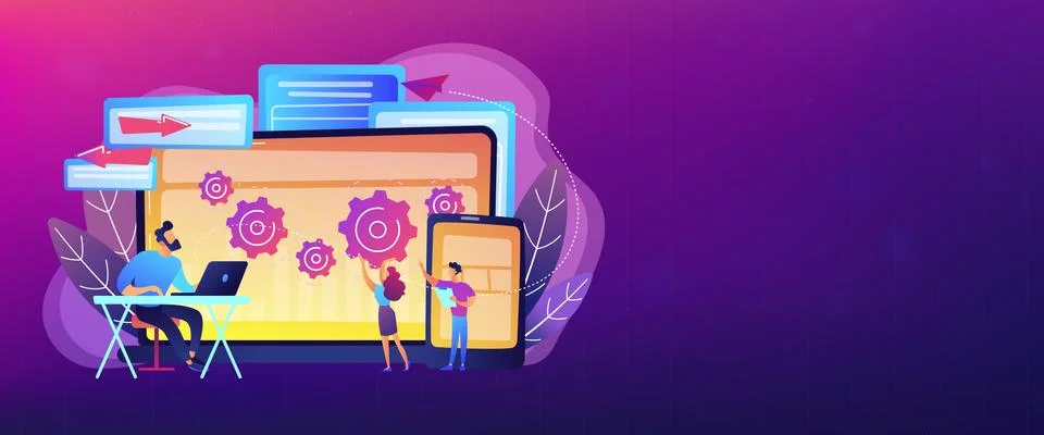 Cross platform bug founding concept banner header. 库存插图