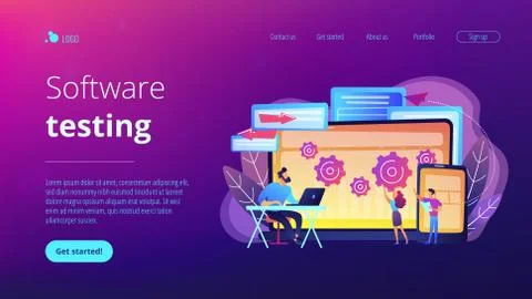 Cross platform bug founding concept landing page. 库存插图