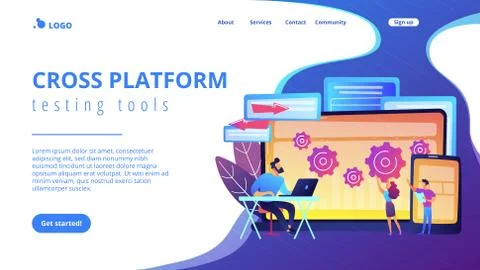 Cross platform bug founding concept landing page. Illustrazione stock