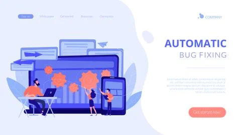 Cross platform bug founding concept landing page. Illustrazione stock