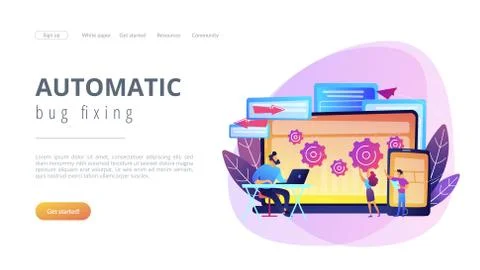 Cross platform bug founding concept landing page. Illustrazione stock